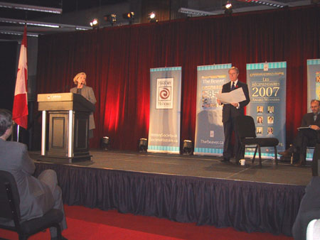 Mysteries Project Co-director Ruth Sandwell and broadcaster Don Newman at the 2007 National Forum on Canadian History in Ottawa, which was organized to coincide with ceremonies for the Pierre Berton Award.