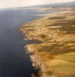 Aerial view of St. Marys Bay towards Church Point, with Meteghan in the foreground (Nova Scotia, Canada)