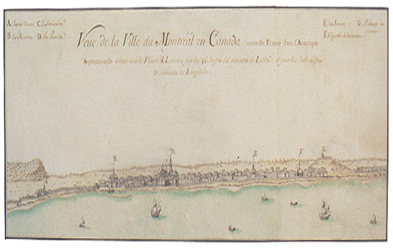 [ Veue de la Ville du Montral en Canada, Anonyme, The Newberry Library Cartes marines 105, Ayer MS Map 110   / Sur catalogue Newberry :  VAULT drawer Ayer MS map 30 sheet 106 ]