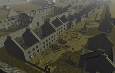 [ View of the area affected by the fire of Montral, three-dimensional reconstruction, Centre Canadien d'Architecture et Centre for Landscape Research, adapt par Lon Robichaud et Mathieu Bilodeau, Bibliothque du Centre Canadien d'Architecture  ]