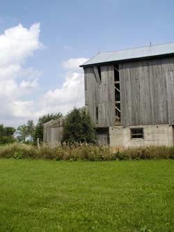 [ Exterior View of the Barn Erected on the Donnelly Property in the 1880s After the Murders Took Place, Thanks to Robert Salts, present-day owner of the Donnelly Homestead, who allowed this photograph to be taken.  Copyright Great Unsolved Canadian Mysteries Project, Jennifer Pettit,   ]