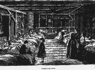 [ Women's Bedroom in the Immigrants Sheds in Quebec, 1873, Unknown, D.B. Weldon Library, University of Western Ontario Archives AP5.C13 ]