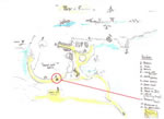 Carte donne aux touristes restant au Olde Village Inn, Sandy Cove, indiquant la 