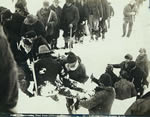 Pulling a body from the snow after an avalanche on the Chilkoot Pass