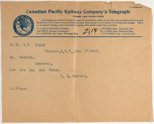[ Telegram from J.R. Redpath ]