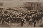 The sorrowing crowd in front of their dead leader's Brilliant home