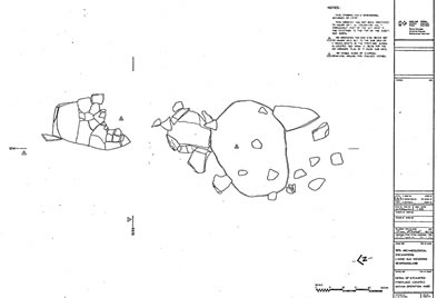 [ Hall F fireplace in profile and plan as it would have appeared when new, Birgitta Wallace, Parks Canada  ]