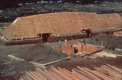 Full-scale replica of hall A under construction